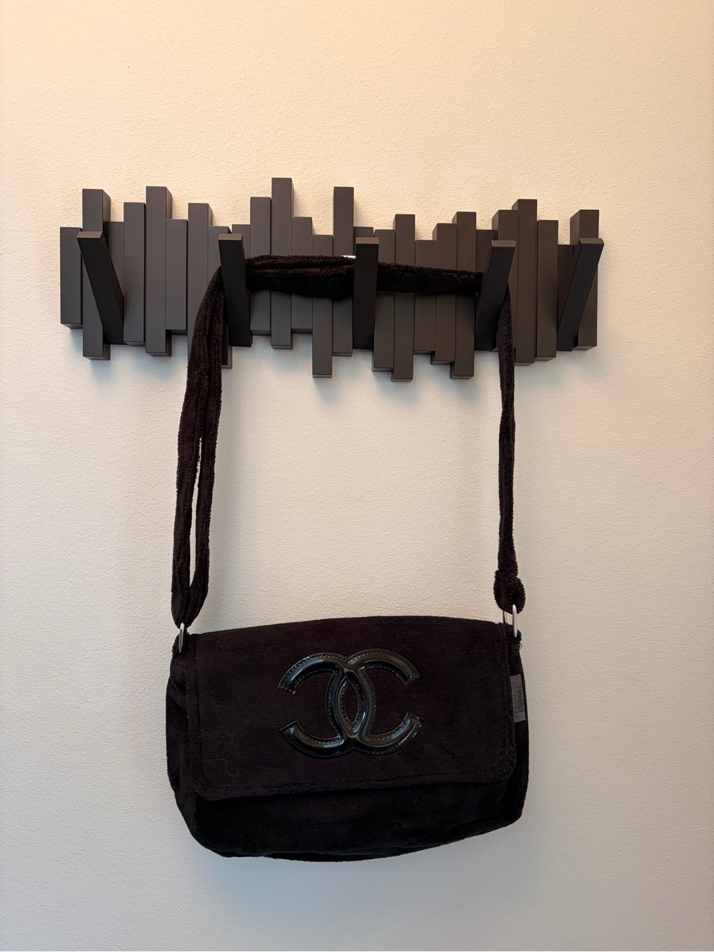 CC Novelt Black Suede Crossbody Bag with Logo Accent